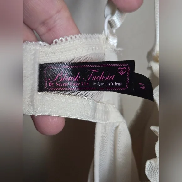 Black Fuschia Embellished Padded Lingerie Nightie, Size Medium - Picture 5 of 5